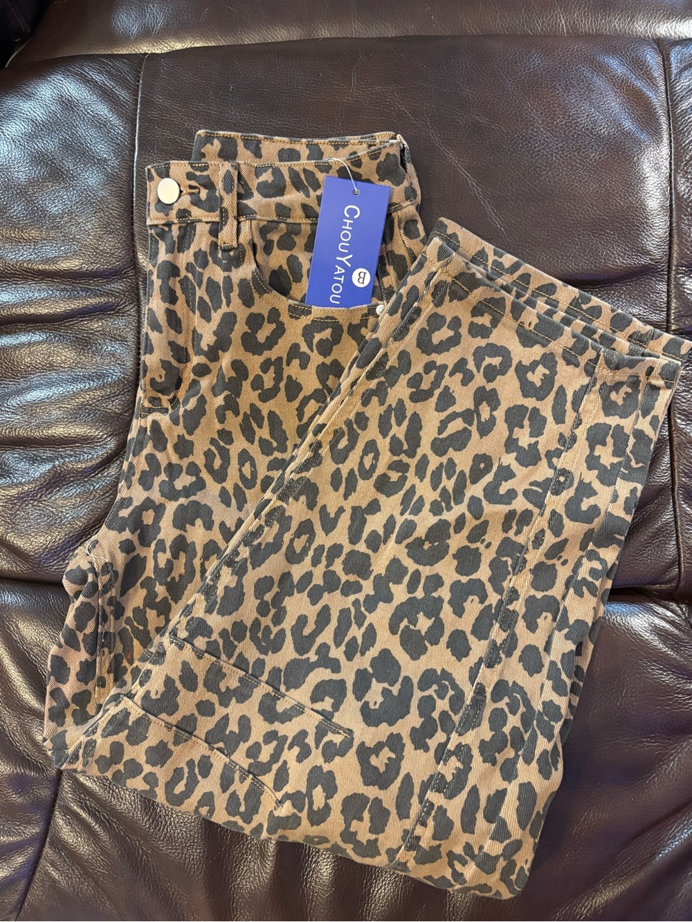 Chouyatou Leopard Print Straight Leg Jeans - Brown/Black